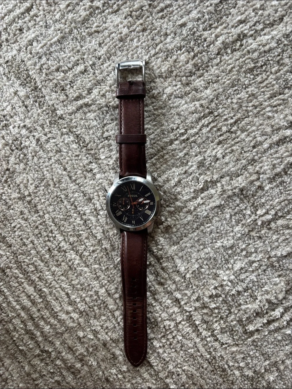 Fossil Men's Black Dial Watch with Brown Leather Strap